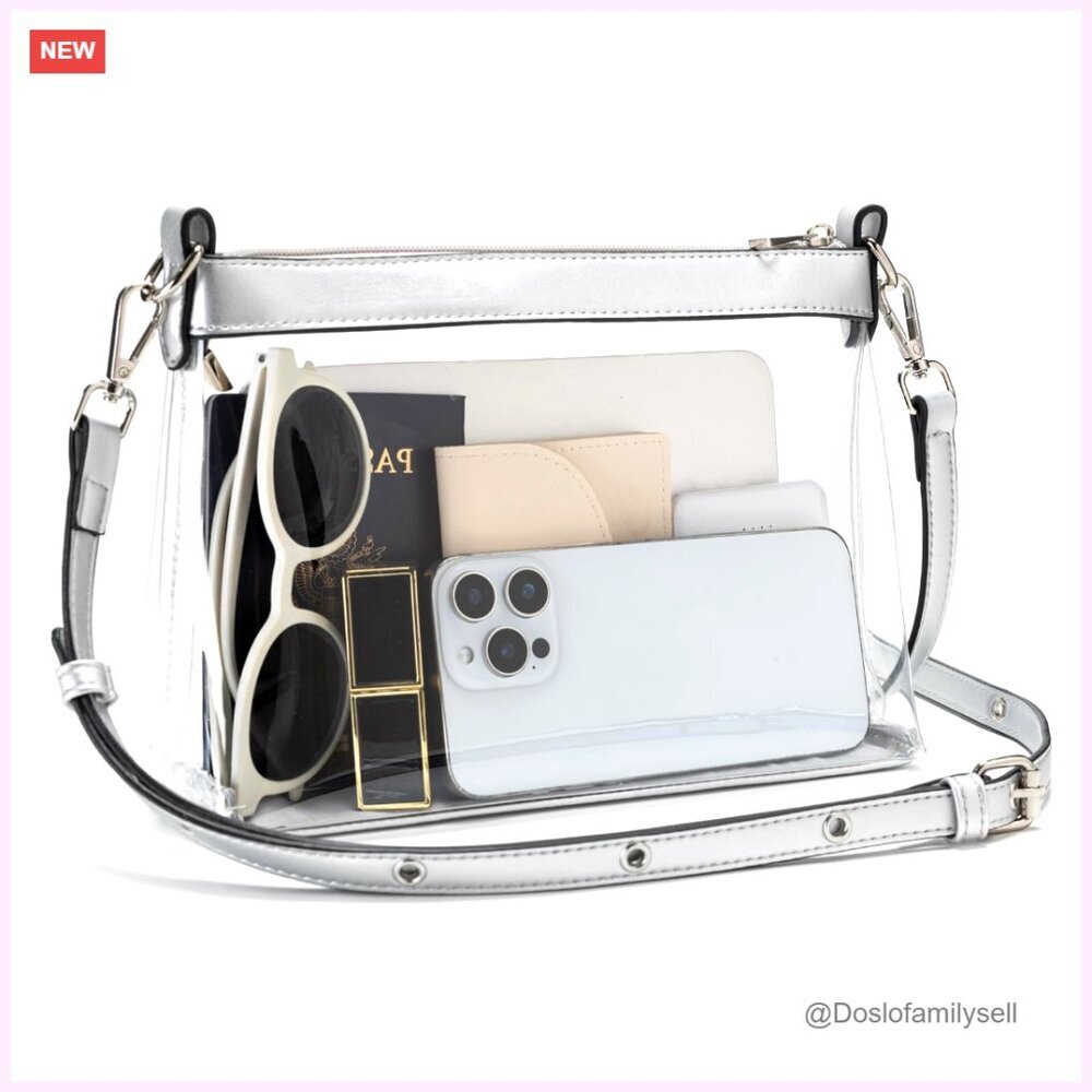 Clear PVC Crossbody Bag, Stadium Approved, Adjustable Strap